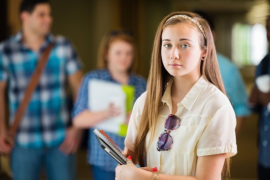 girl going to class